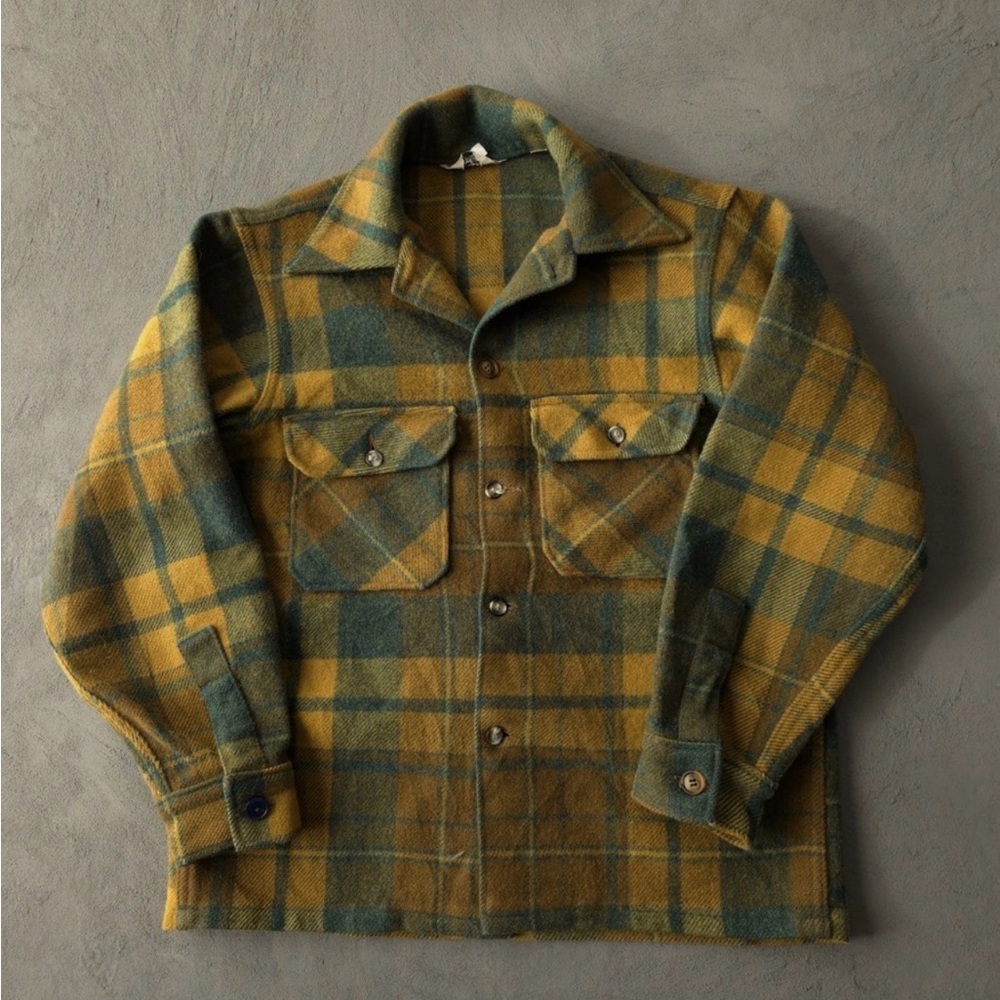 Vintage 60s 70s Woolrich Plaid Wool Shirt Jacket Made In USA Lumberjack 40 M